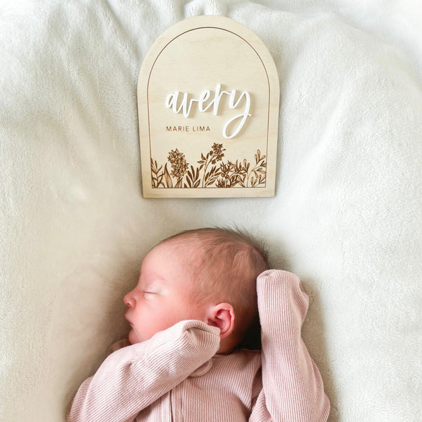 Personalized Floral Layered Baby Name Announcement Plaque