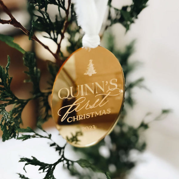 Personalized Baby's First Christmas Mirrored Gold Ornament
