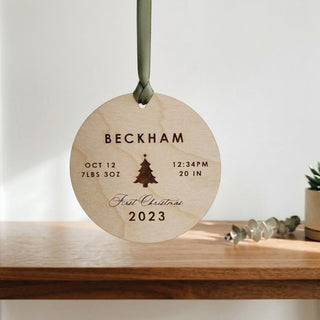 Personalized Stats Christmas Wood Ornament