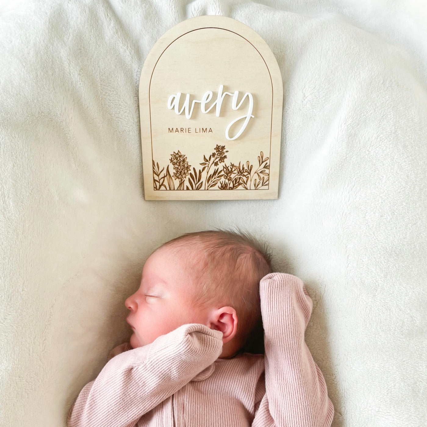 Personalized Floral Layered Baby Name Announcement Plaque