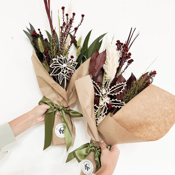 Holiday Wood and Dried Floral Bouquet