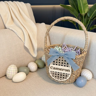 Personalized Wood Egg Rattan Basket Tag