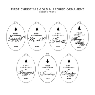 first christmas gold mirrored ornament design options