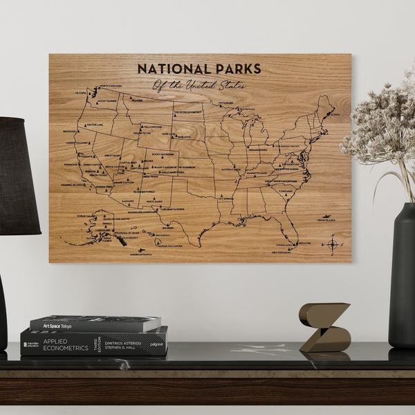 National Park Pin Your Travels Hard Wood Map