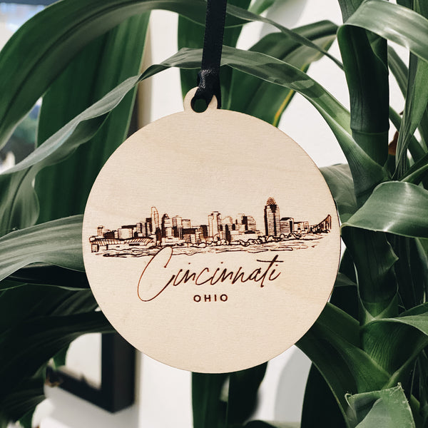 Illustrative City Skyline Wood Ornament