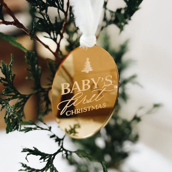 Baby's First Christmas Mirrored Gold Ornament
