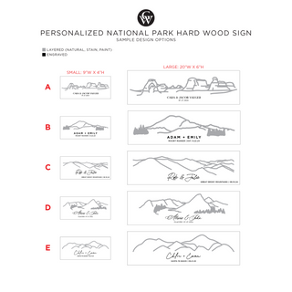 personalized national park hard wood sign sample design options
