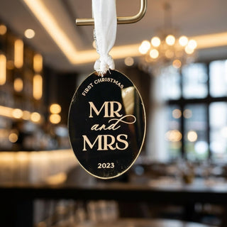 First Christmas as Mr & Mrs Gold Mirrored Ornament