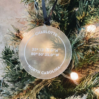 city coordinates frosted acrylic ornament