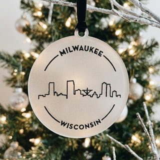 city skyline frosted acrylic ornaments black paint fill