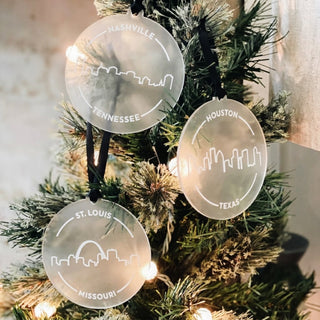city skyline frosted acrylic ornaments white paint fill