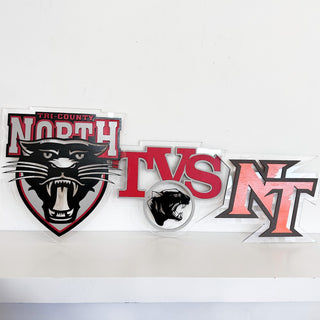custom acrylic school logo signs with black and red details