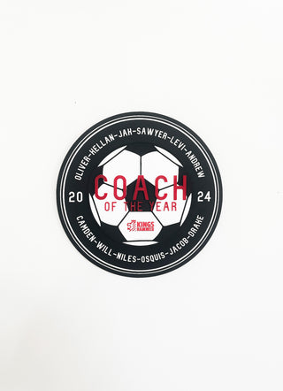 circular shaped custom black acrylic award with soccer ball 