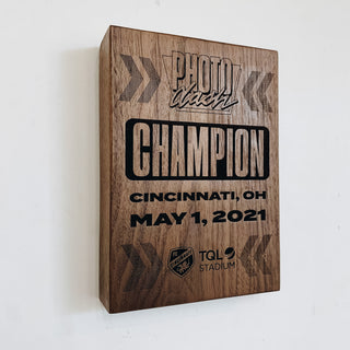 walnut thick profile award with engraved text