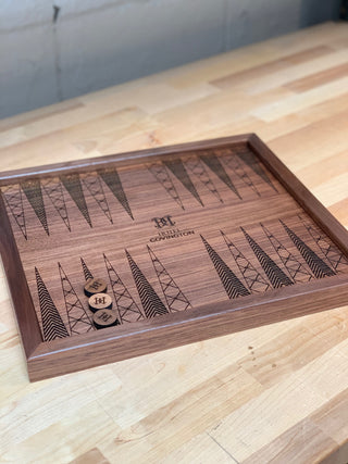 custom wood board with engraved design and company logo, wood engraved circle chips