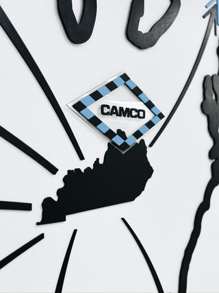 black kentucky shape and company logo/name detail from the large scale usa outline installation