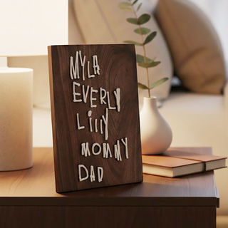 childrens art plaque white painted birch layered on walnut wood