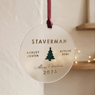 personalized family tree frosted acrylic ornament