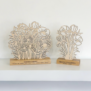 personalized floral birth month bundles with oak bases