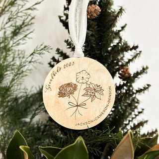 personalized floral birth month ornament birch wood