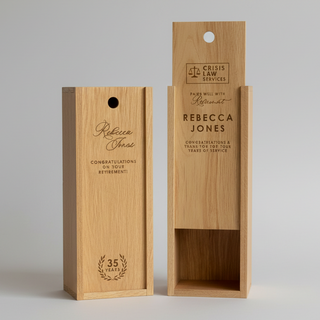 personalized retirement wine box, luxury handmade wooden box