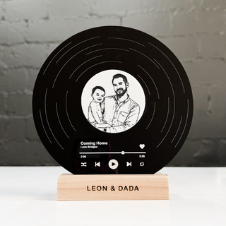 personalized black glossy acrylic song + image vinyl record with white acrylic layered for father's day