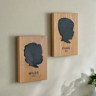 personalized silhouette hard wood plaque oak hard wood with black paint layered silhouettes