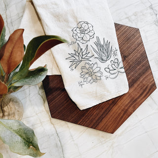 flour sack kitchen towel with plant design 