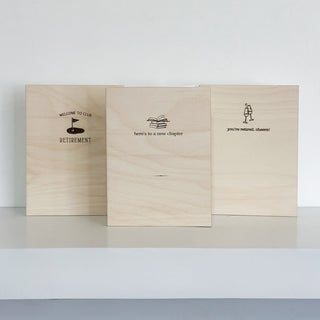 retirement woodstock card birch wood golf, cheers, book designs 2