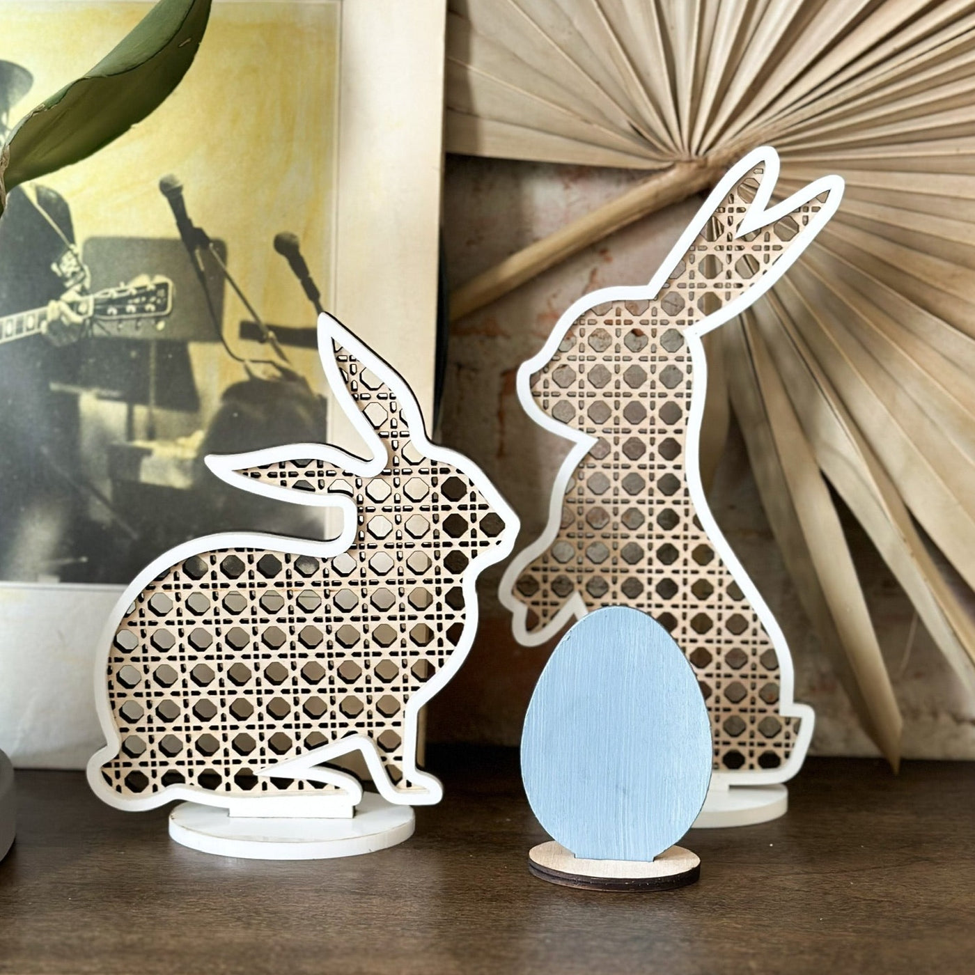Acrylic + Wood Ratan Bunny Set