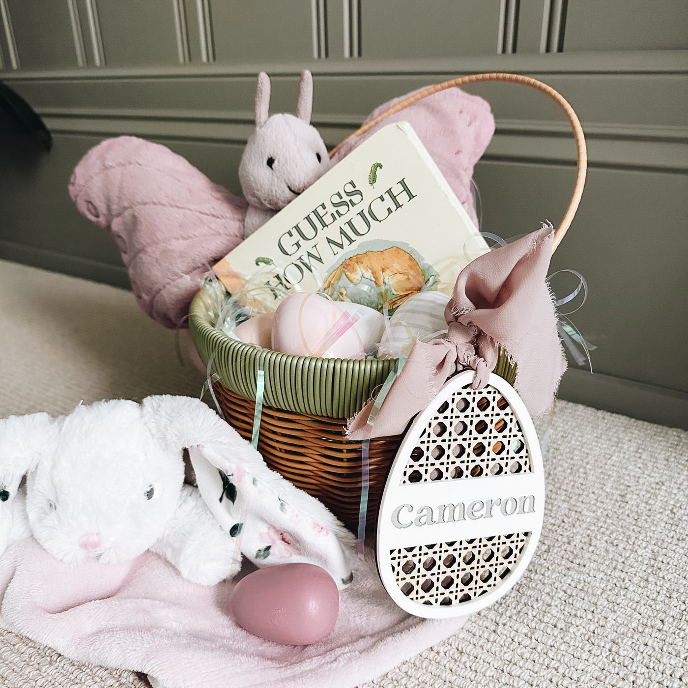 Personalized Egg Wood + Rattan Basket Tag
