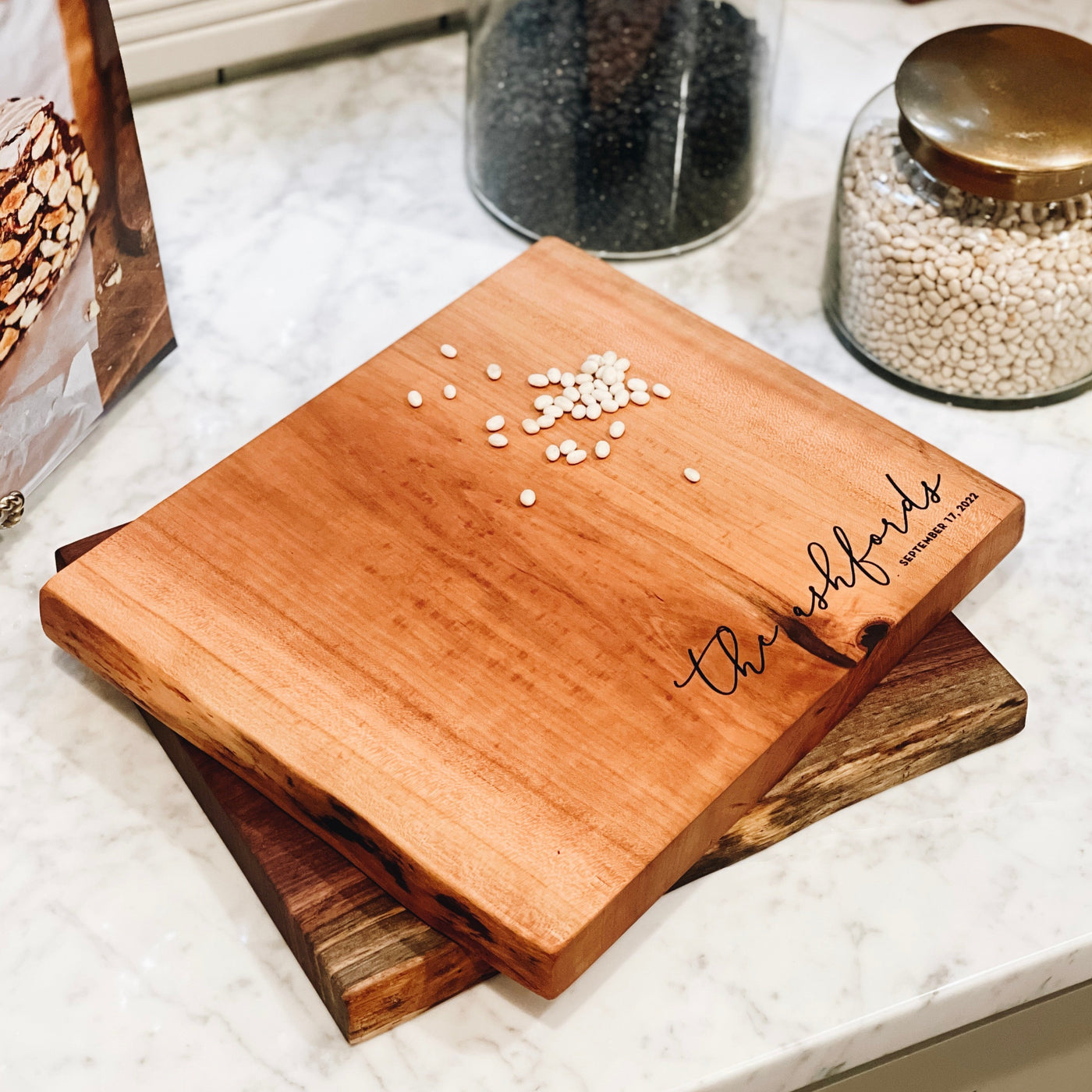 Personalized Light Wood Live Edge Cutting Board