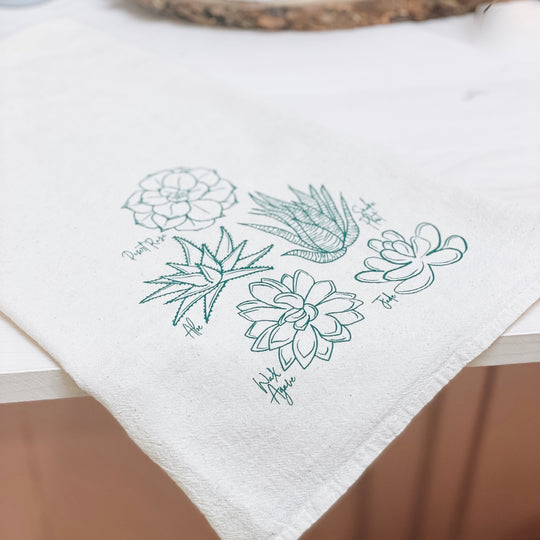 succulent kitchen towels Illustrative Plant Natural Flour Sack Kitchen Towel Wildflowers in Pink Ink
