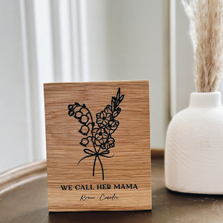 personalized we call her floral birth month plaque 5 in x 4 in oak with engraving